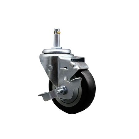 Service Caster 3.5'' Black Poly Wheel Swivel 7/16'' Grip Ring Stem Caster with Brake SCC-GR20S3514-PPUB-BLK-TLB-716138